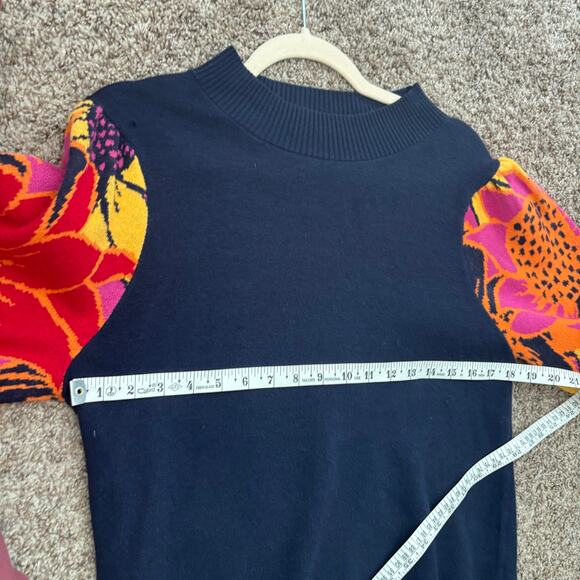 Jodiful Women’s Floral Balloon Sleeve Sweater S Colorblock Navy Pink Mock Neck - Picture 7 of 11